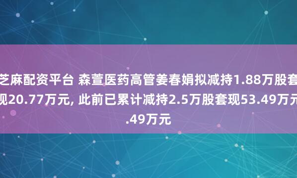 芝麻配资平台 森萱医药高管姜春娟拟减持1.88万股套现20.77万元, 此前已累计减持2.5万股套现53.49万元